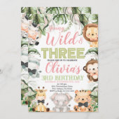 Invitation Young Wild and Three, 3e Anniversaire Animaux de l (Devant / Derrière)