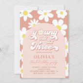 Invitation Young Wild And Three Boho Daisy 3e anniversaire (Devant)