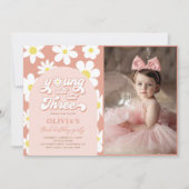 Invitation Young Wild And Three Boho Daisy 3e anniversaire Ph (Devant)