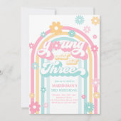 Invitation Young Wild And Three Boho Daisy Rainbow Birthday (Devant)