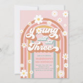 Invitation Young Wild And Three Boho Daisy Rainbow Birthday (Devant)