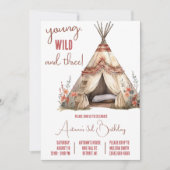 Invitation Young, Wild, and Three ! Boho TeePee fête d'annive (Devant)