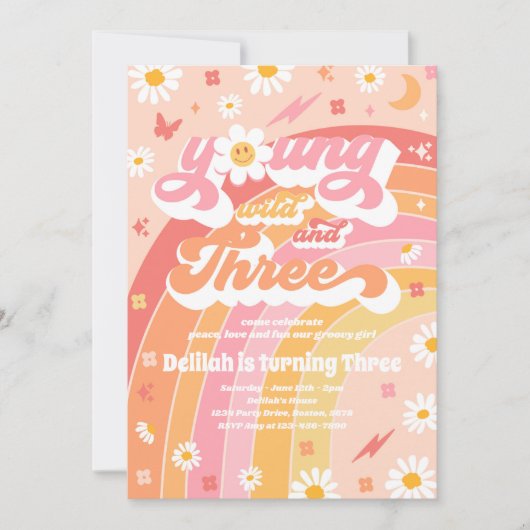 Invitation Young Wild And Three Hippie 3e fête d'anniversaire (Devant)