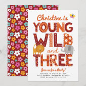 Invitation Young, Wild and Three Invite, Safari 3rd Birthday (Devant / Derrière)