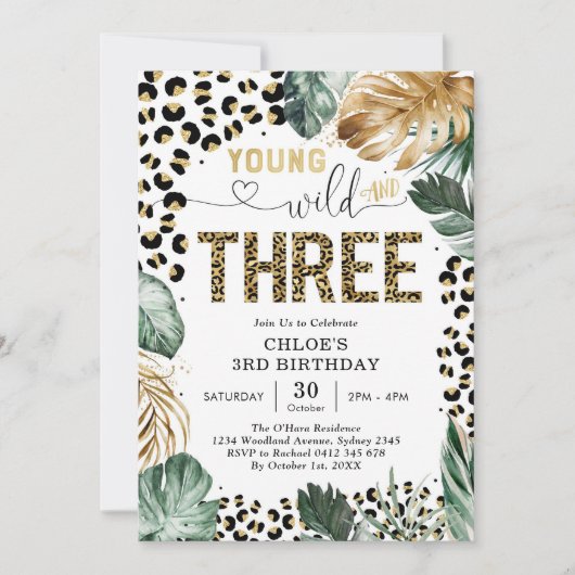 Invitation Young Wild and Three Leopard Boy 3rd Birthday (Devant)