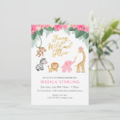 Invitation Young Wild and Three - Pink Safari Girl's 3rd (Debout devant)