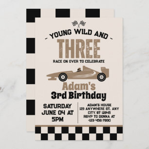Invitation Young Wild and Three Race Car 3e fête d'anniversai