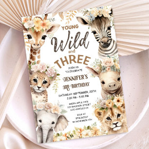 Invitation Young Wild and Three Safari Animaux 3e anniversair