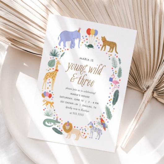 Invitation Young Wild and Three Safari Animaux Anniversaire