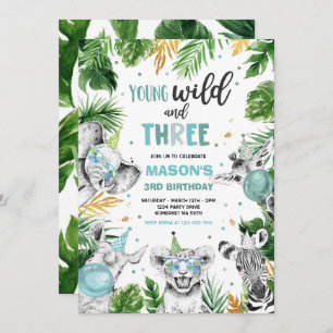 Invitation Young Wild And Three Safari Jungle Animals Party