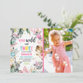Invitation Young Wild And Three Safari Jungle Animals Party (Debout devant)