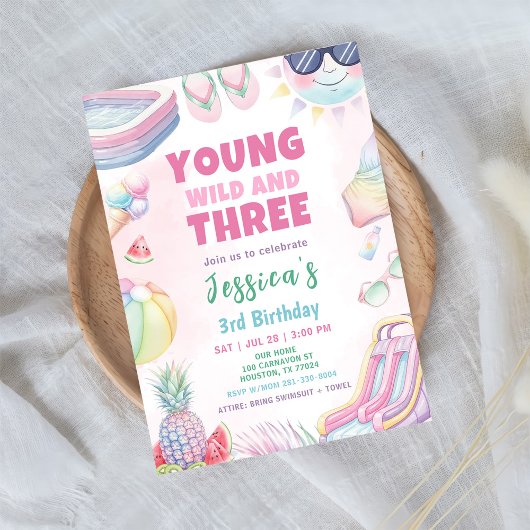 Invitation Young Wild And Three - Summer Girl Birthday Party
