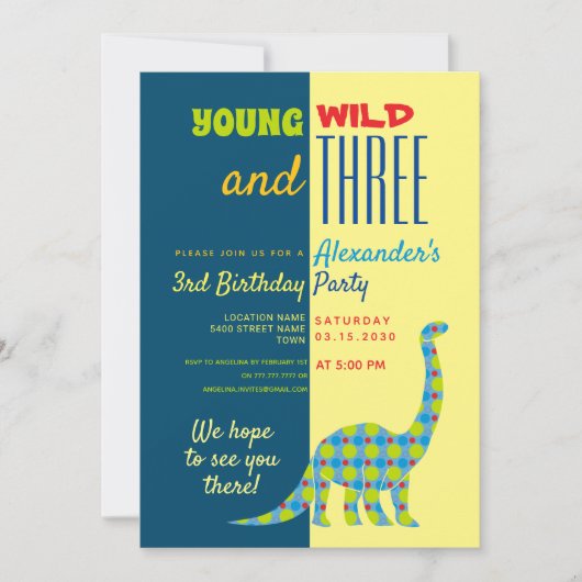Invitation Young Wild et Three Dinosaur 3e anniversaire (Devant)