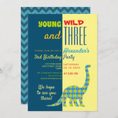 Invitation Young Wild et Three Dinosaur 3e anniversaire (Devant / Derrière)