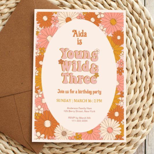 Invitation Young Wild et Three Retro Daisy 3e anniversaire