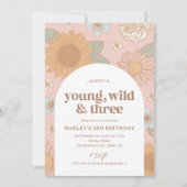 Invitation Young Wild et Three Retro Floral 3e anniversaire (Devant)