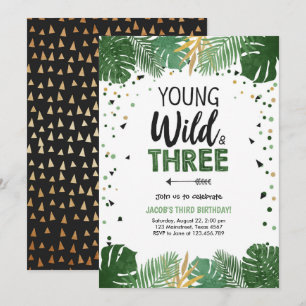Invitation Young Wild et trois animaux Safari Boy Birthday