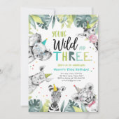 Invitation Young Wild et trois animaux Safari Boy Birthday (Devant)