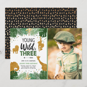 Invitation Young Wild et trois animaux Safari Boy Birthday