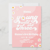 Invitation Young Wild Et Trois Anniversaire Fête Boho Daisy (Devant)