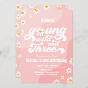 Invitation Young Wild Et Trois Anniversaire Fête Boho Daisy