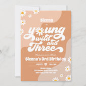 Invitation Young Wild Et Trois Anniversaire Fête Boho Daisy (Devant)