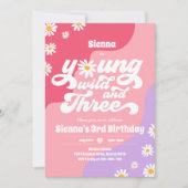 Invitation Young Wild Et Trois Anniversaire Fête Boho Daisy (Devant)