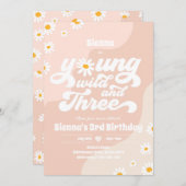 Invitation Young Wild Et Trois Anniversaire Fête Boho Daisy (Devant / Derrière)