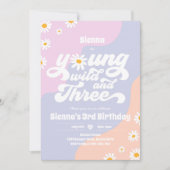 Invitation Young Wild Et Trois Anniversaire Fête Boho Daisy (Devant)