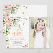 Invitation Young Wild et trois Anniversaire Floral Rose Gold (Devant / Derrière)