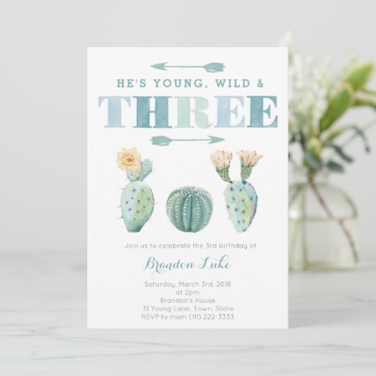 Invitation Young Wild et TROIS Cactus 3e fête d'anniversaire (Debout devant)