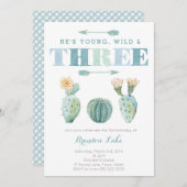 Invitation Young Wild et TROIS Cactus 3e fête d'anniversaire (Devant / Derrière)
