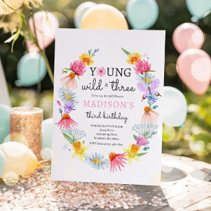 Invitation Young Wild Et Trois Fleurs sauvages 3e fête d'anni