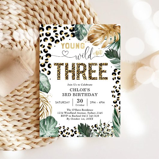 Invitation Young Wild et Trois Léopard Boy 3ème Anniversaire