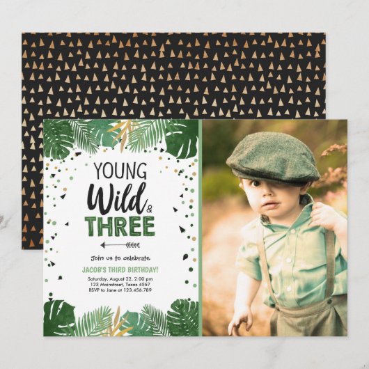 Invitation Young Wild et trois Safari Tropical Boy Anniversai (Devant / Derrière)