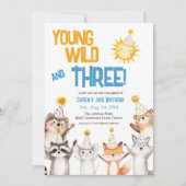 Invitation Young Wild Forest Animals Party Hats 3rd Birthday (Devant)