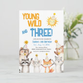 Invitation Young Wild Forest Animals Party Hats 3rd Birthday (Debout devant)