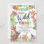 Invitation Young & Wild Jungle Safari Kids Birthday<br><div class="desc">Fun neutral safari themed birthday party invitation, featuring tropical greenery, cute jungle animals (leopard, cheetah, giraffe, hedgehog and cheeky racoons), colorful confetti and a modern birthday template that is easy to customize by using the 'customize further' option. You can choose the age in 'personalize' with images for ages 3 to...</div>