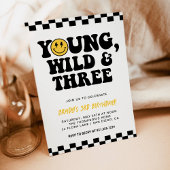 Invitation Young, Wild & Three, 3e anniversaire Smiley Face B