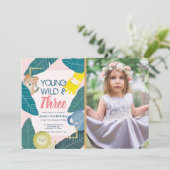 Invitation Young Wild & Three Animal Girl Photo Anniversaire (Debout devant)