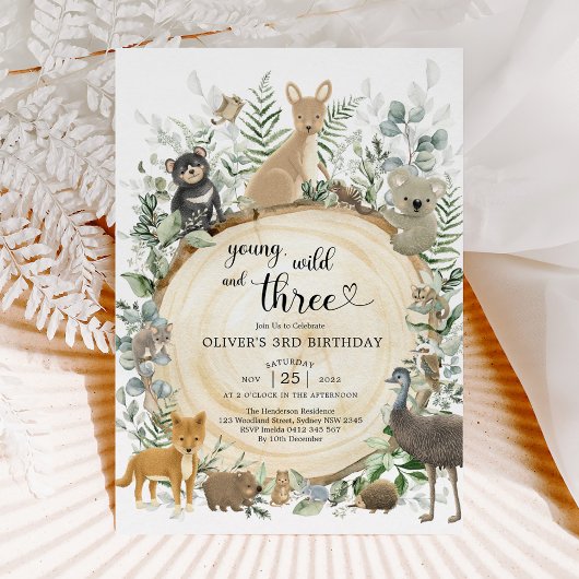 Invitation Young Wild & Three Australian Animals 3e anniversa