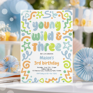 Invitation Young Wild & Three Ballon à confettis 3e Anniversa
