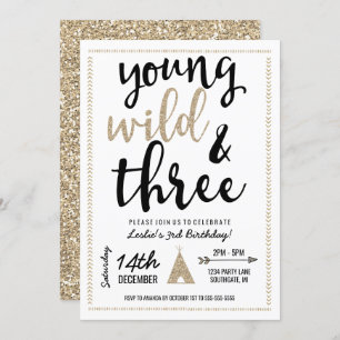 Invitation Young Wild & Three - Black & Gold