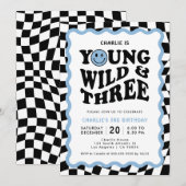 Invitation Young Wild & Three | Blue Face Boy 3e Anniversaire (Devant / Derrière)