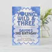 Invitation Young Wild & Three Blue Retro Boy 3rd Birthday  (Debout devant)