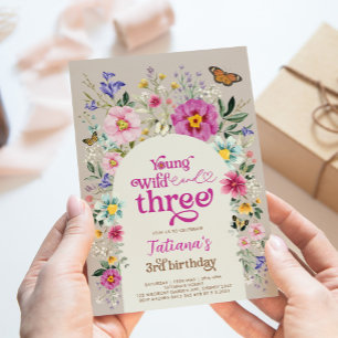 Invitation Young Wild & Three Boho Fleur sauvage 3e anniversa