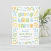 Invitation Young Wild & Three Confetti Balloon 3rd Birthday  (Debout devant)