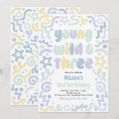 Invitation Young Wild & Three Confetti Balloon 3rd Birthday  (Devant / Derrière)
