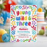 Invitation Young Wild & Three Confetti Balloon 3rd Birthday<br><div class="desc">Young Wild & Three Confetti Balloon 3rd Birthday Invitation</div>