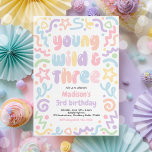 Invitation Young Wild & Three Confetti Balloon 3rd Birthday<br><div class="desc">Young Wild & Three Confetti Balloon 3rd Birthday Invitation</div>
